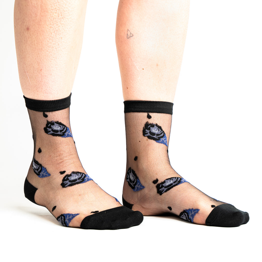 Will You Accept this Rose? Black Sheer Crew Socks | Women's