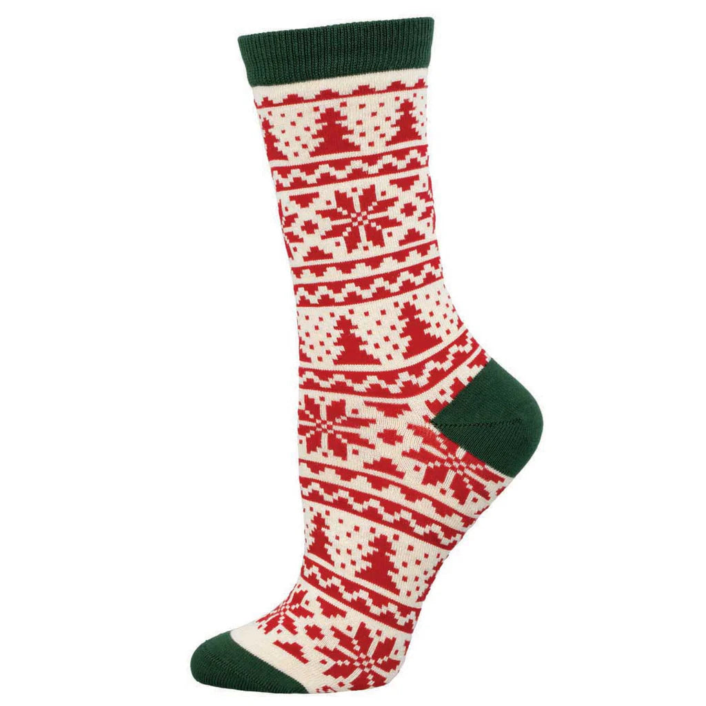 Bamboo Christmas Faire Isle Crew Socks | Women's - Knock Your Socks Off