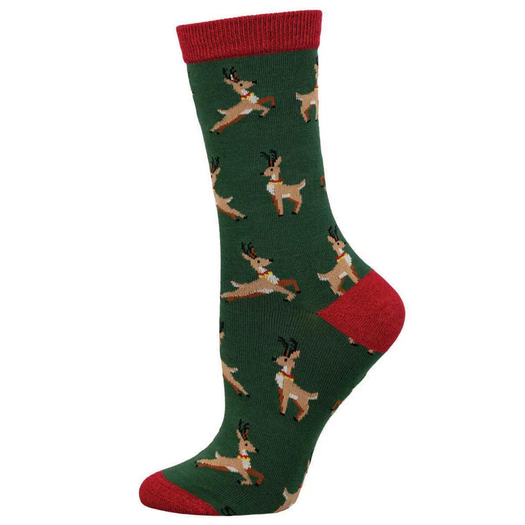 Bamboo Leaping Reindeer Crew Socks | Women's - Knock Your Socks Off