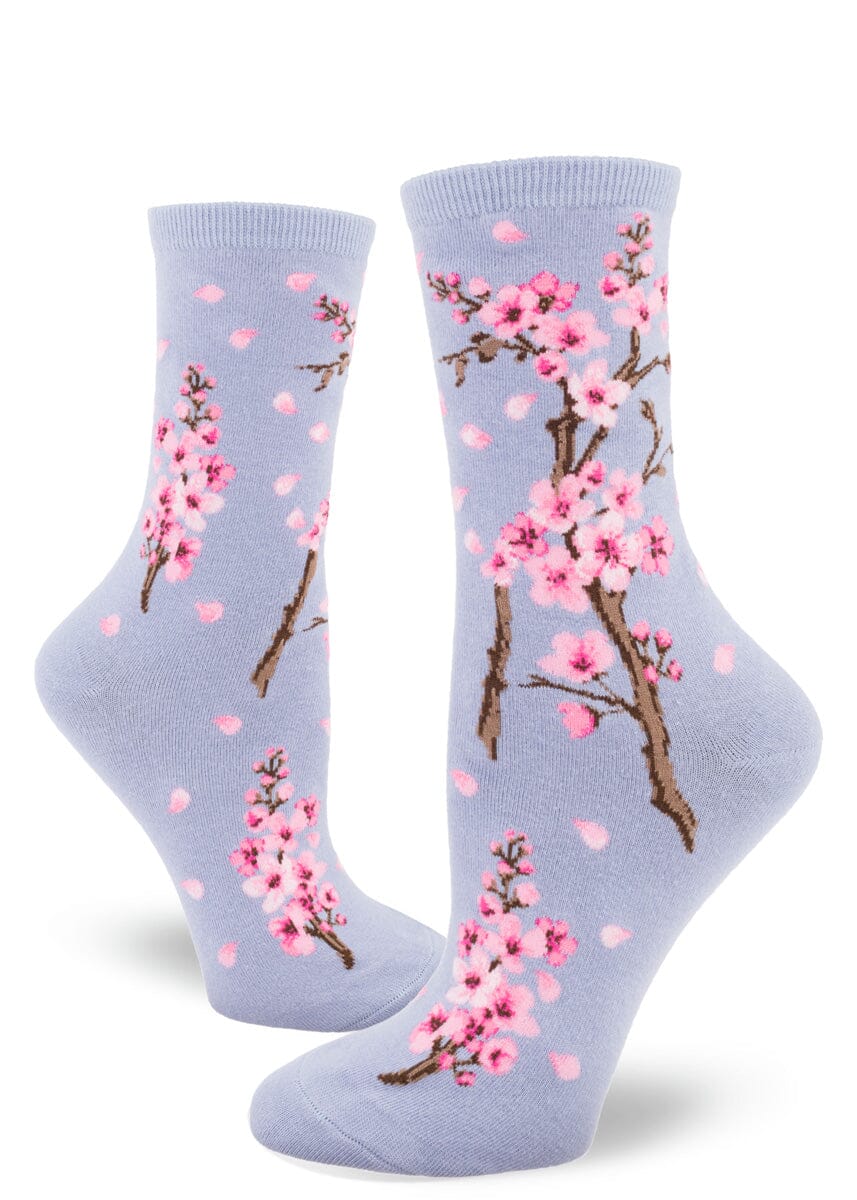 Cherry Blossom Lilac Crew Socks | Women's - Knock Your Socks Off