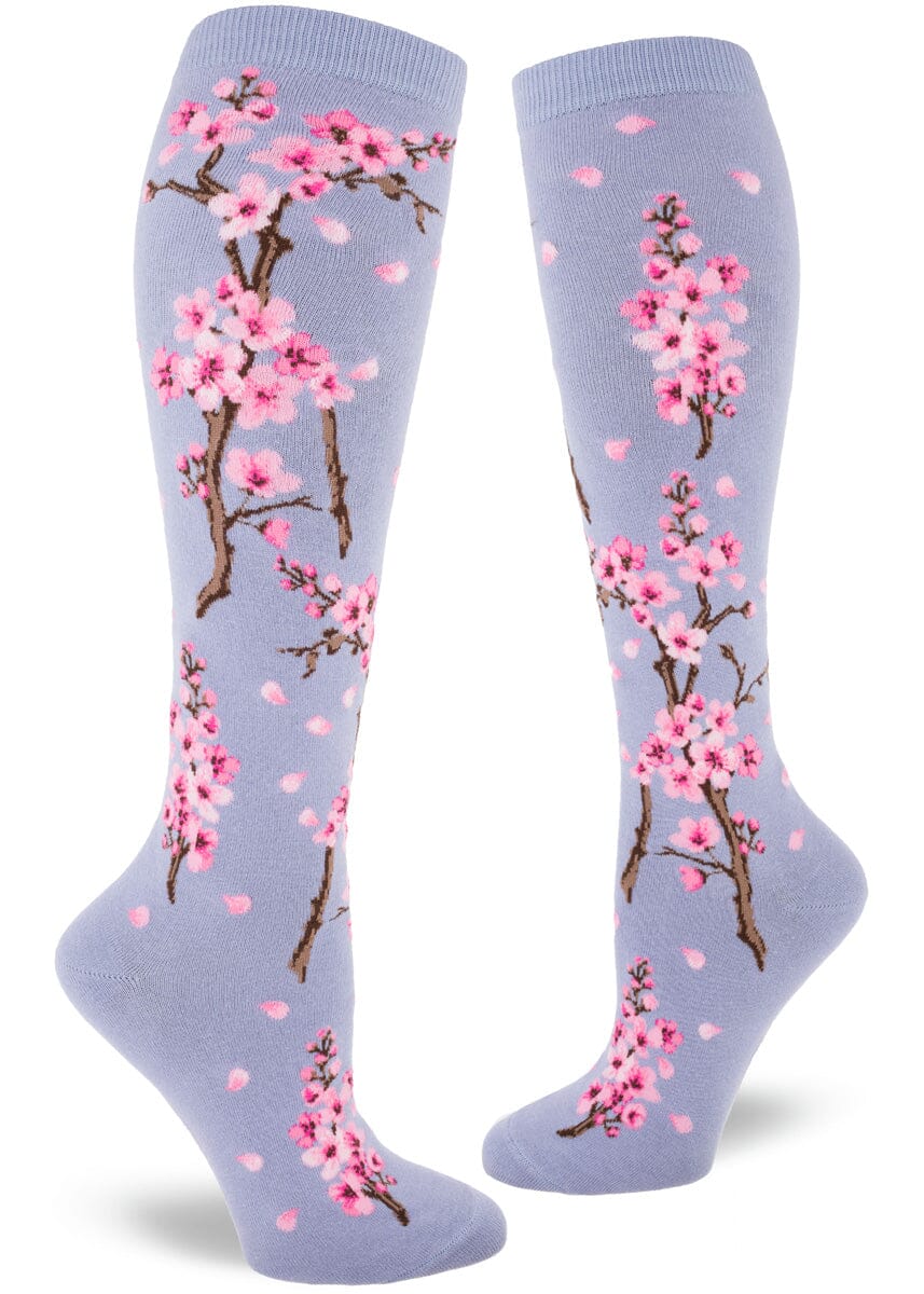 Cherry Blossom Lilac Knee High Socks | Women's - Knock Your Socks Off