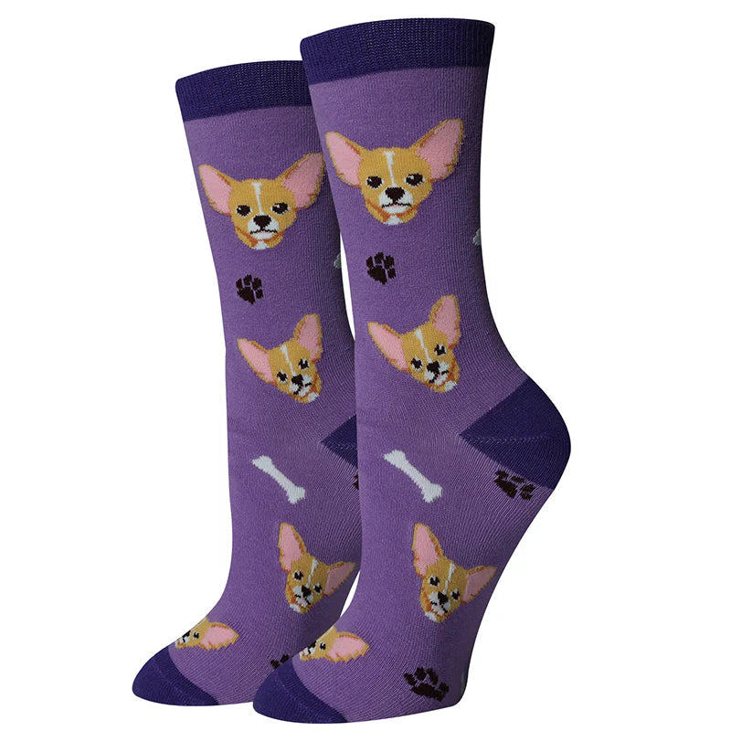 Chihuahua Purple Crew Socks | Women's - Knock Your Socks Off