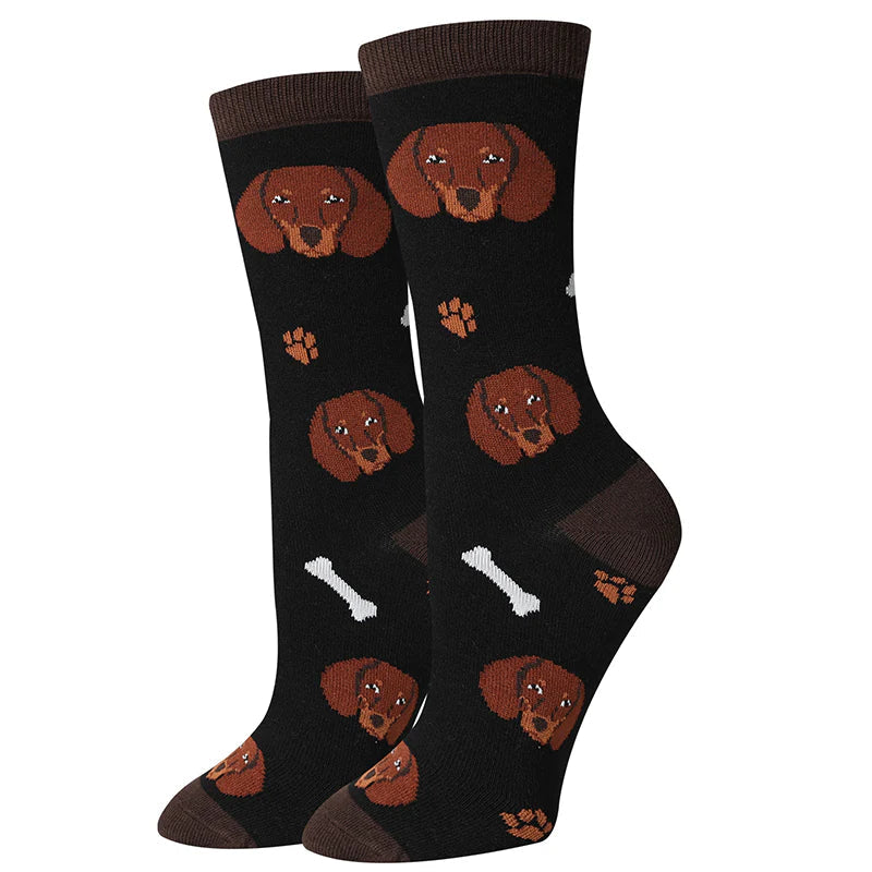 Dachshund Black Crew Socks | Women's - Knock Your Socks Off