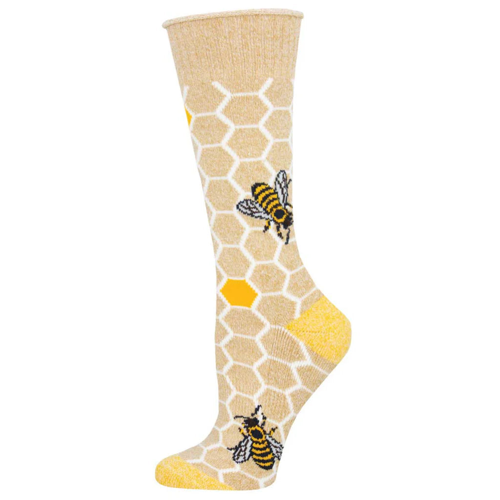 Honey Bee Recycled Cotton Crew Socks | Women's - Knock Your Socks Off