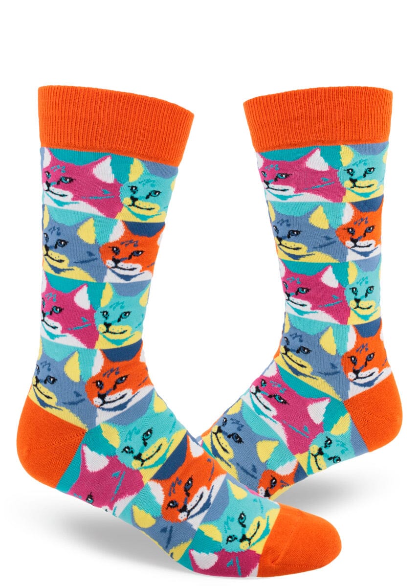 Pop Art Cat Crew Socks | Men's - Knock Your Socks Off