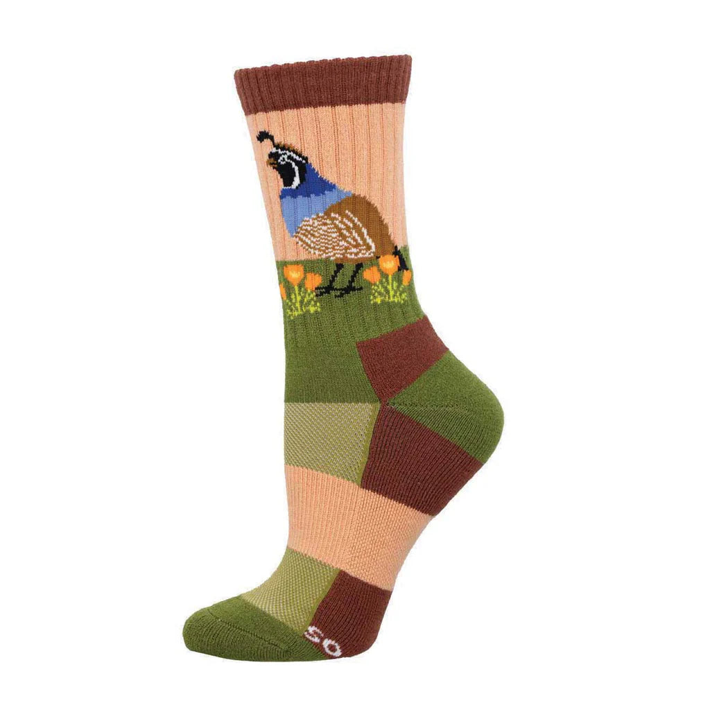 Quail and Poppies Crew Socks | Women's - Knock Your Socks Off