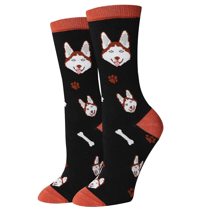 Siberian Husky Black Crew Socks | Women's - Knock Your Socks Off