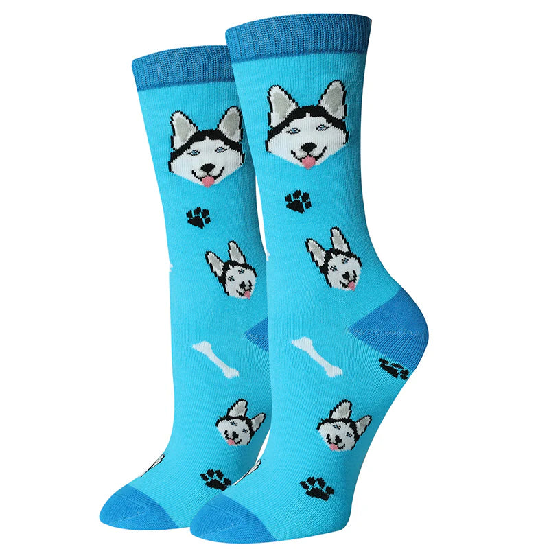 Siberian Husky Ice Blue Crew Socks | Women's - Knock Your Socks Off