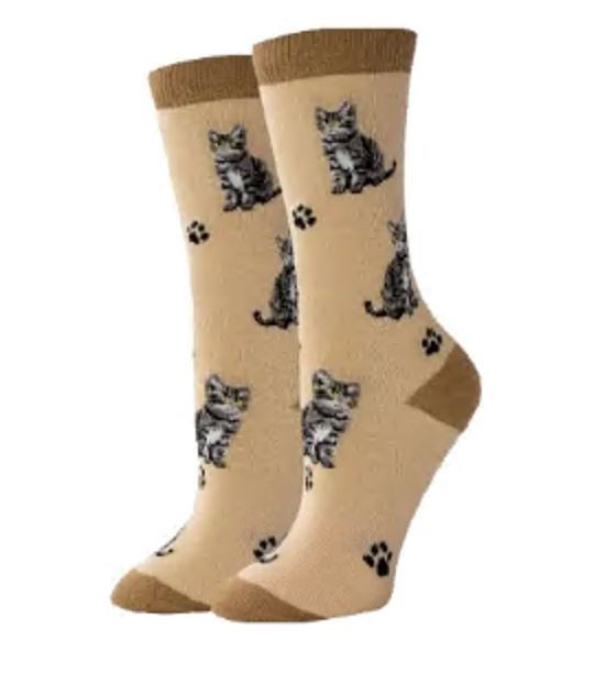 Silver Tabby Cats Crew Socks | Women's - Knock Your Socks Off