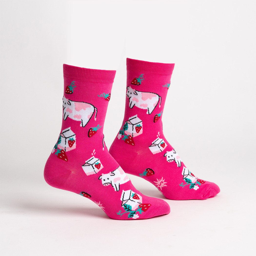 Strawberry Milk Crew Socks | Women's - Knock Your Socks Off