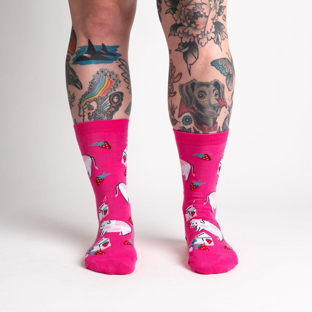 Strawberry Milk Crew Socks | Women's - Knock Your Socks Off