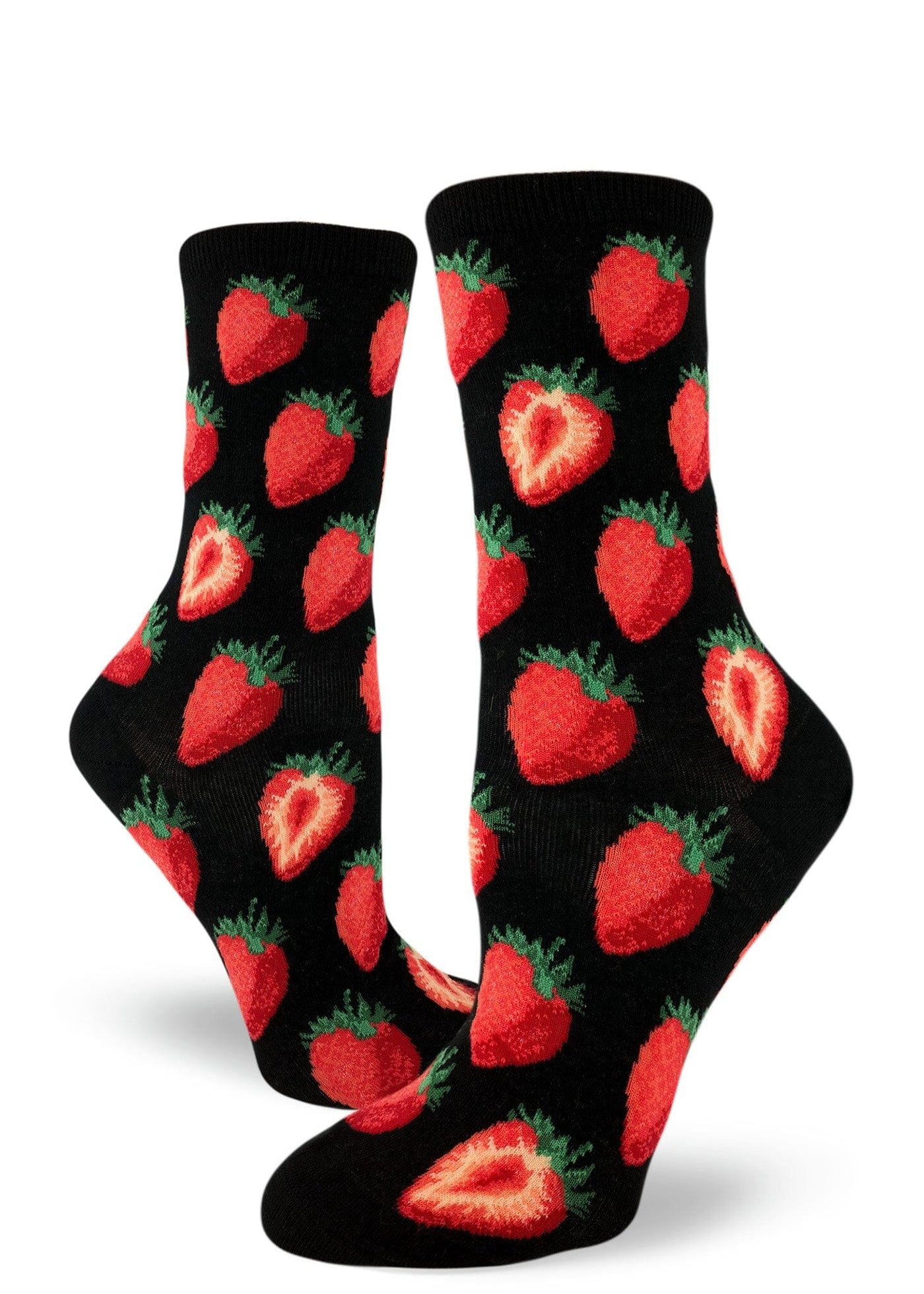 Sweet Strawberries Black Crew Socks | Women's - Knock Your Socks Off