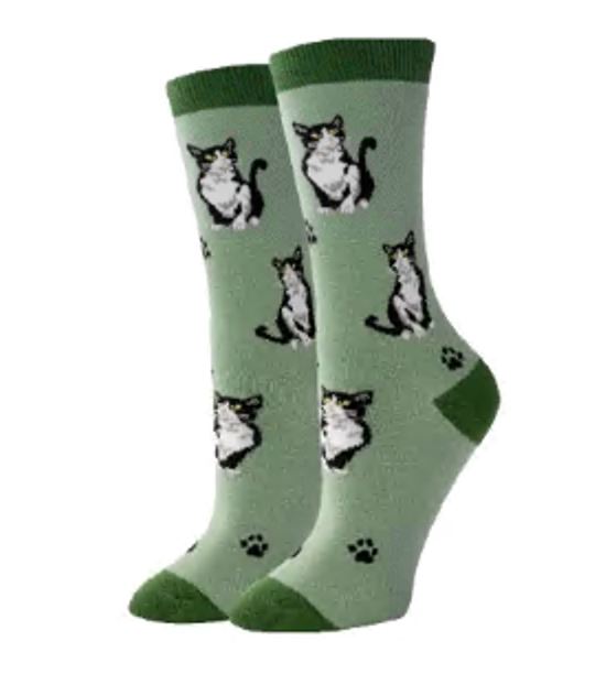 Tuxedo Cat Crew Socks | Women's - Knock Your Socks Off