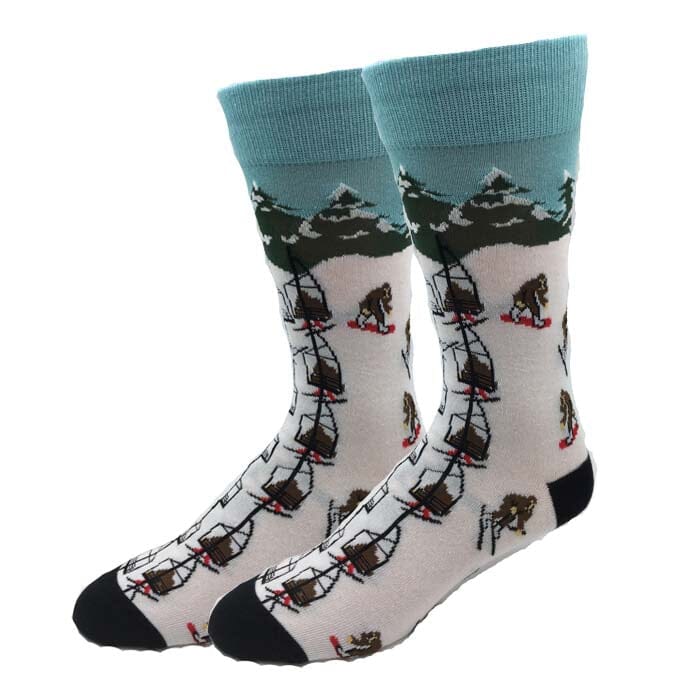 Skiing Bigfoot Crew Socks | Men's - Knock Your Socks Off