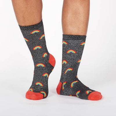 Sock It To Me - Glitter Over the Rainbow Crew Socks | Women's - Knock Your Socks Off