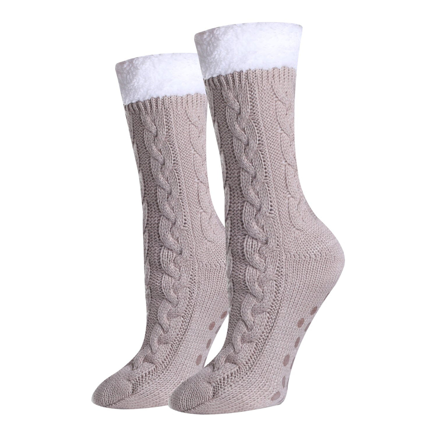 Solid Oatmeal Sherpa Crew Socks | Women's - Knock Your Socks Off